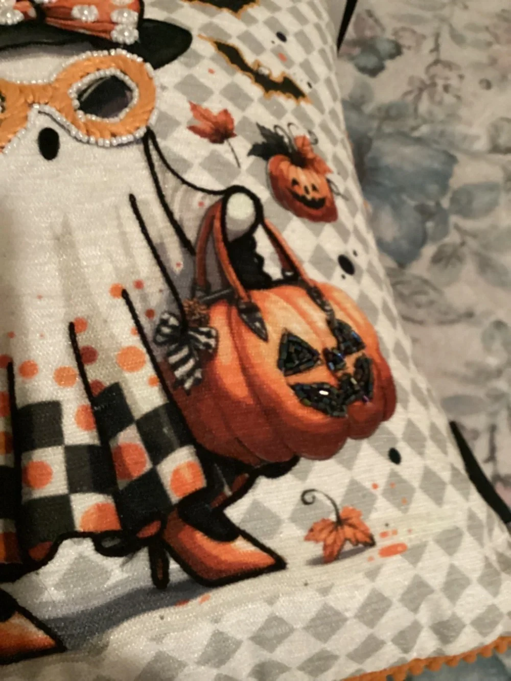 New GhoulishHalloween Decorative Pillow- ghost with coffee-14x14”